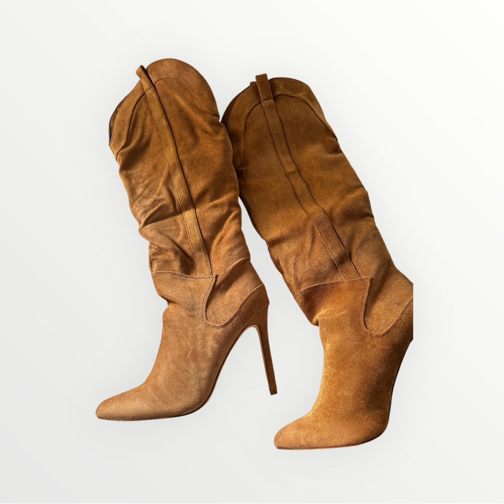 Lulu's Brown Heeled Boots with Stiletto and Slouchy Design